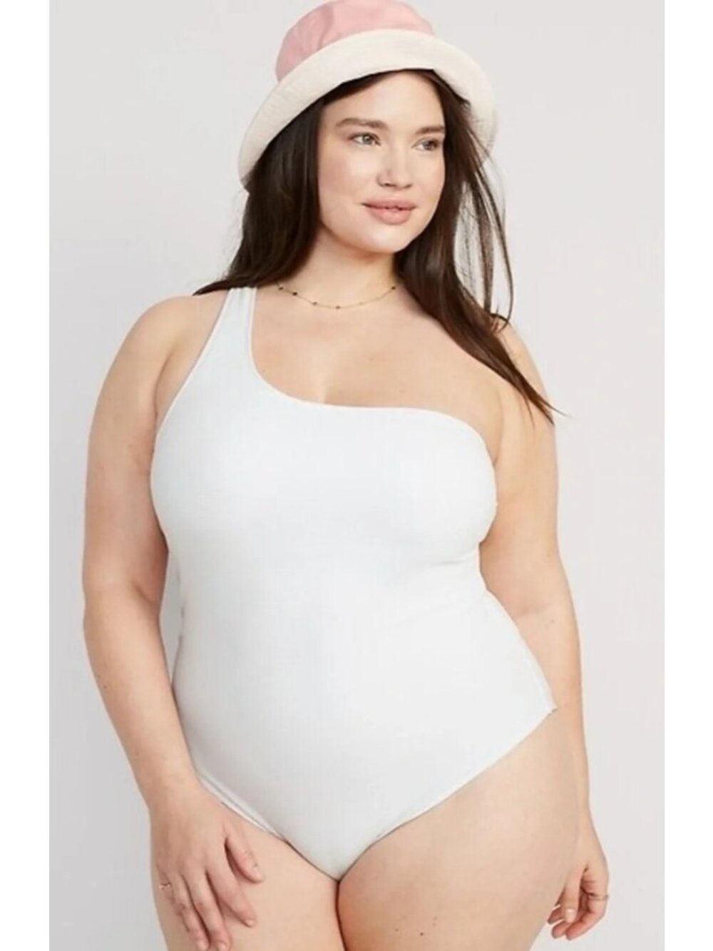 Old Navy 4X White Textured One Shoulder Swimsuit Bathing Suit Swim